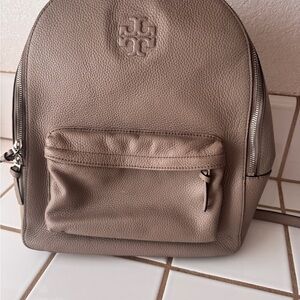 Tory Burch Grey Pebbled Leather Backpack Sophisticated Design